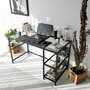 Hanah Home M101 Mesa de Estudio 130x60cm Cristal Templado y Metal Negro Diseño Moderno Industrial